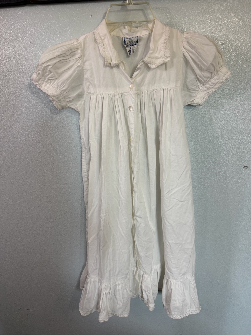Girls White Puff Sleeve Nightdress with Lace Collar